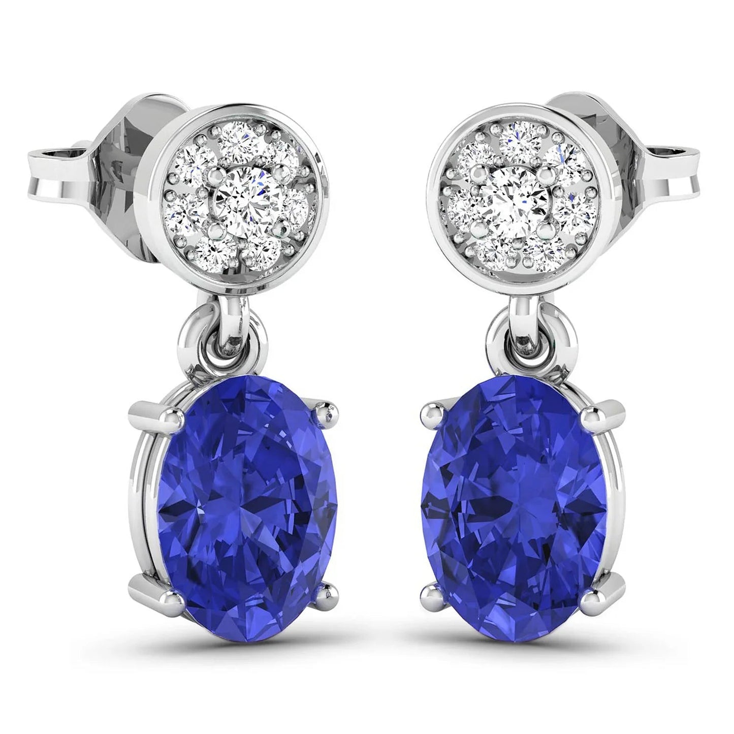 1.50 Ct Oval Violet Tanzanite & Diamond Prong 14K White Gold Dangle Earrings