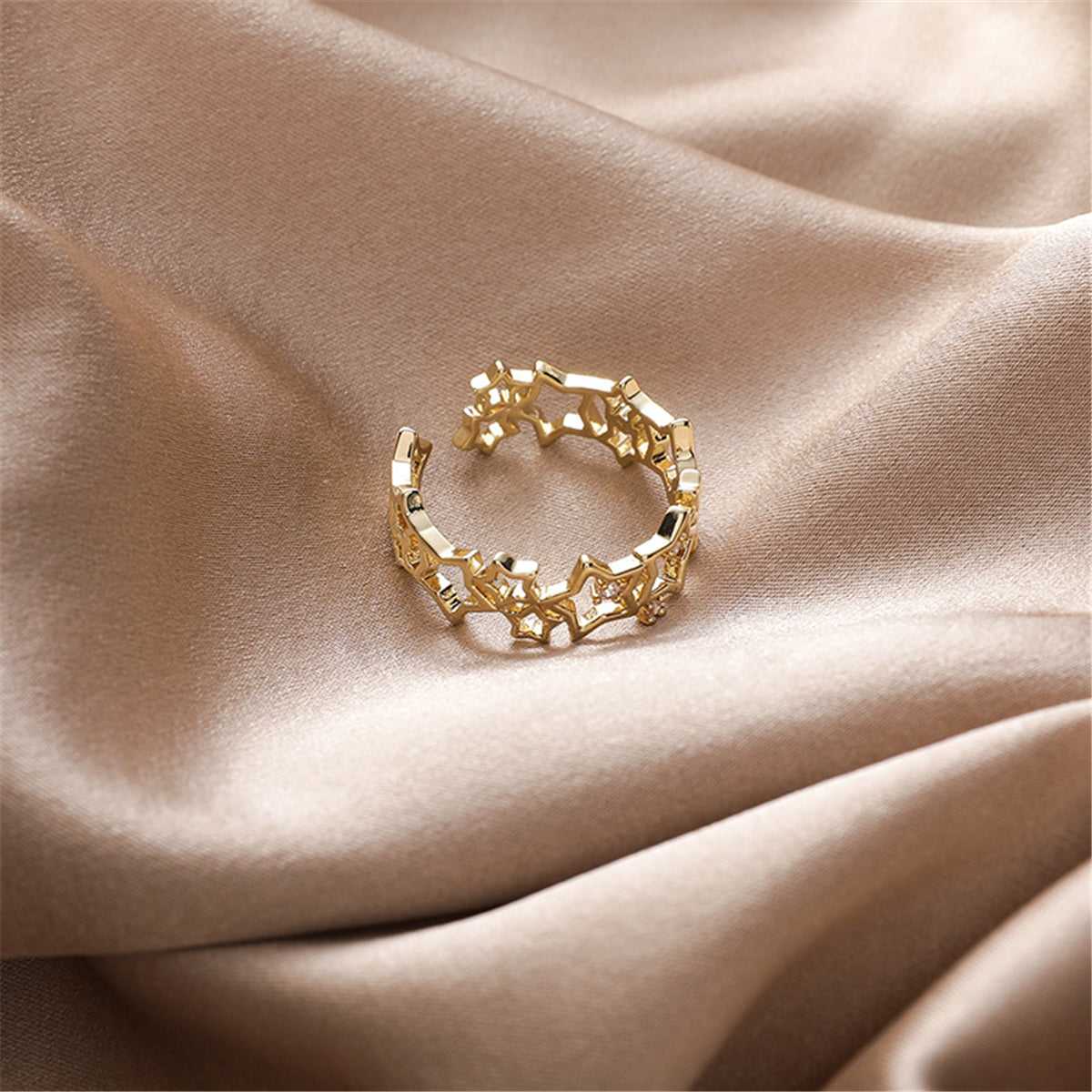 Cubic Zirconia & Goldtone Openwork Star Bypass Ring