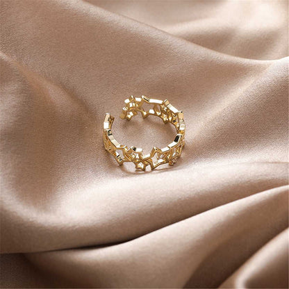 Cubic Zirconia & Goldtone Openwork Star Bypass Ring