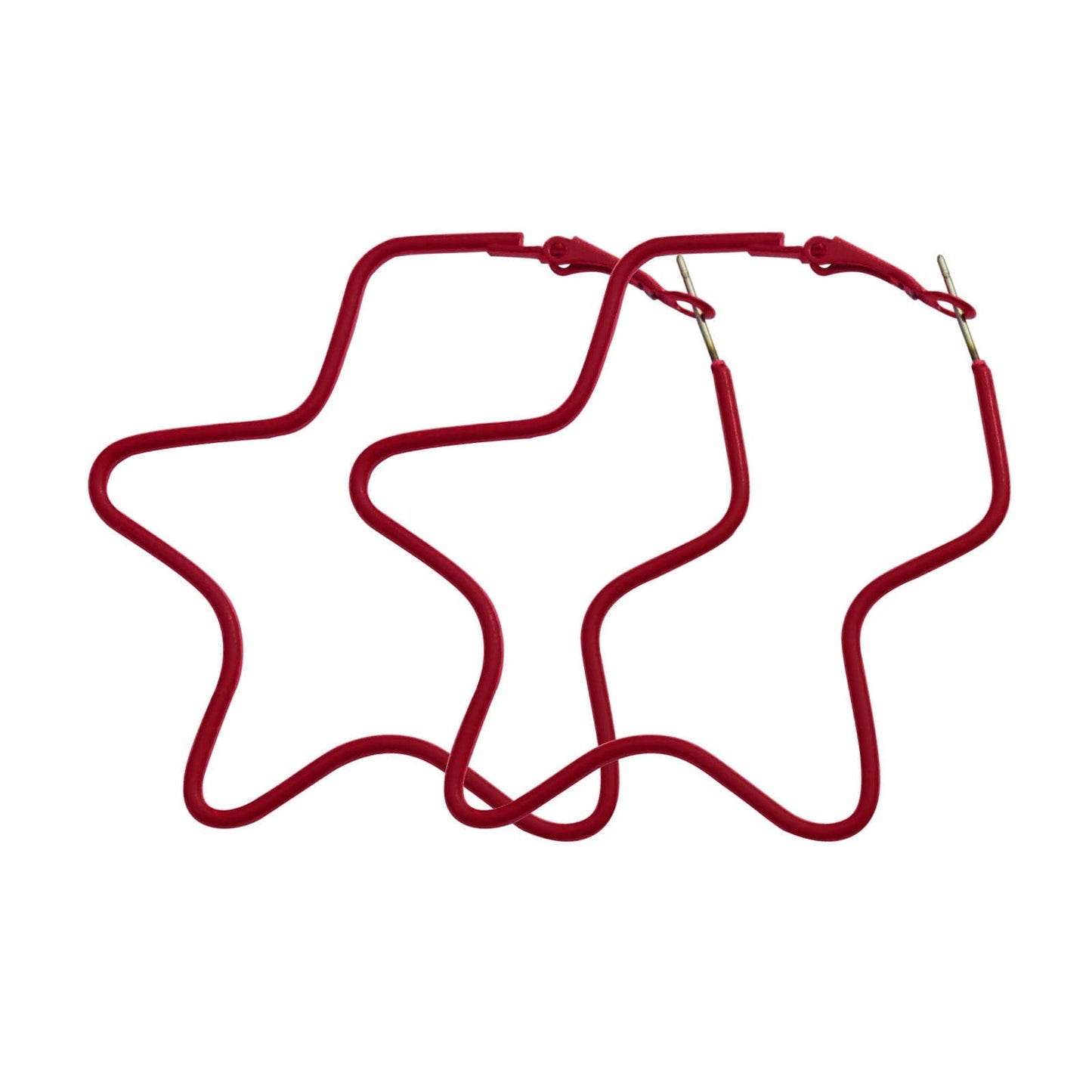 Red Enamel & Silvertone Star Hoop Earrings