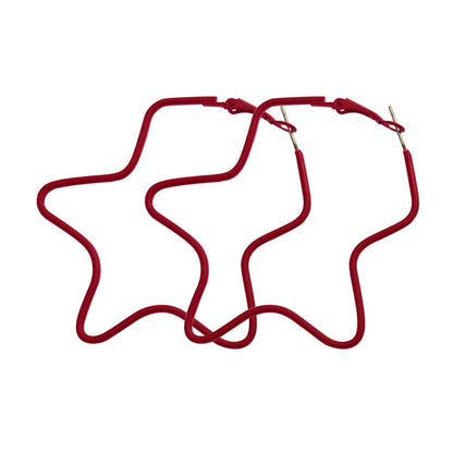 Red Enamel & Silvertone Star Hoop Earrings