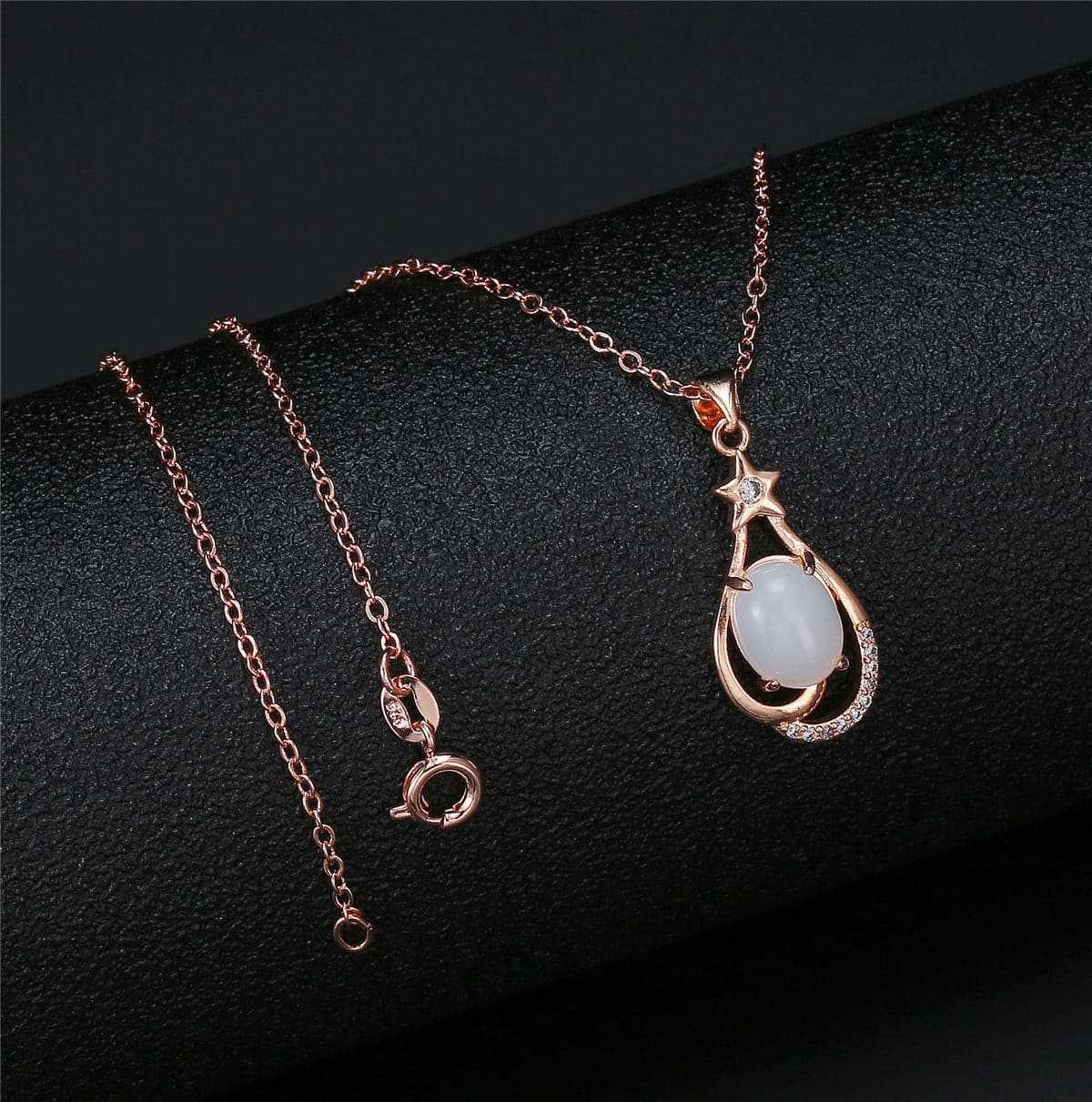Cubic Zirconia & Jade Rose Goldtone Pendant Necklace