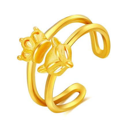 Goldtone Fox & Crown Openwork Layered Ring