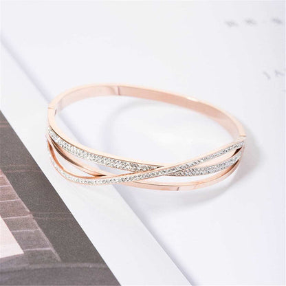 Cubic Zirconia & Rose Goldtone Triple-Cross Bangle