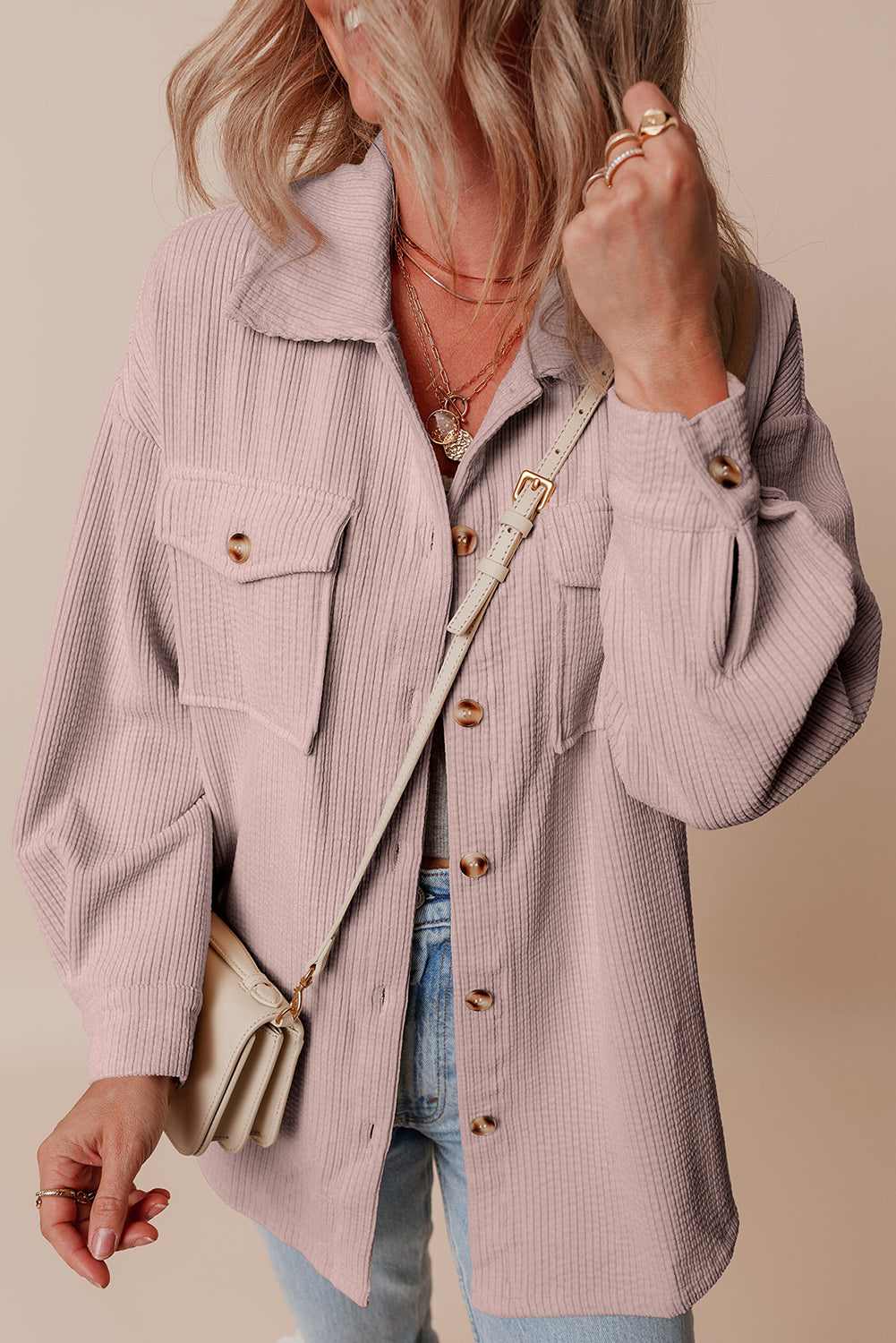 Eleanor Corduroy Flap up Shacket - Light Pink / L - 12/14