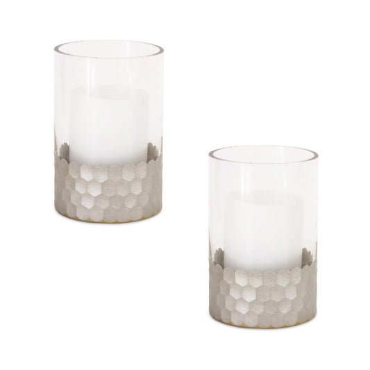 Melrose International Glass Hurricane Candle Holder with Honeycomb (Set of 2)