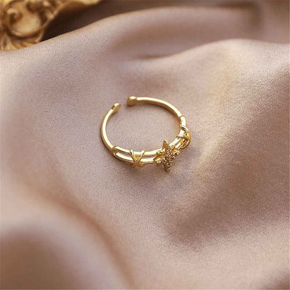 Cubic Zirconia & Goldtone Star Open-Band Ring