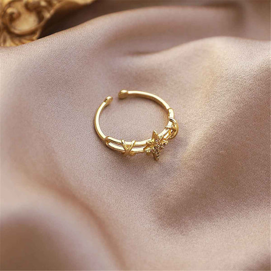 Cubic Zirconia & Goldtone Star Open-Band Ring