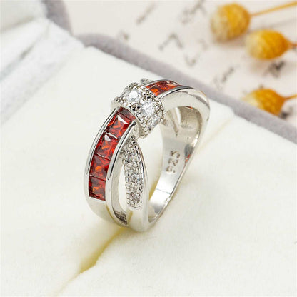 Red Crystal & Cubic Zirconia Princess-Cut Overlapping Ring-2
