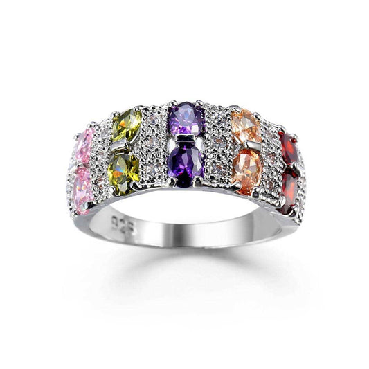 Purple & Pink Cubic Zirconia & Crystal Two-Row Ring