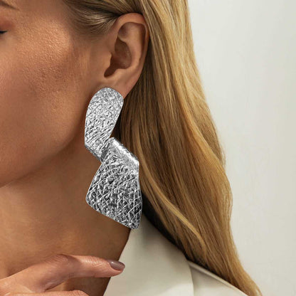 Silvertone Twisted Textured Statement Dangle Earrings