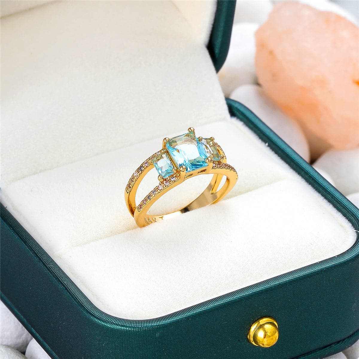 Sea Blue Crystal & Cubic Zirconia Geometric Ring-2