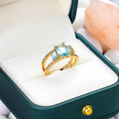 Sea Blue Crystal & Cubic Zirconia Geometric Ring-2