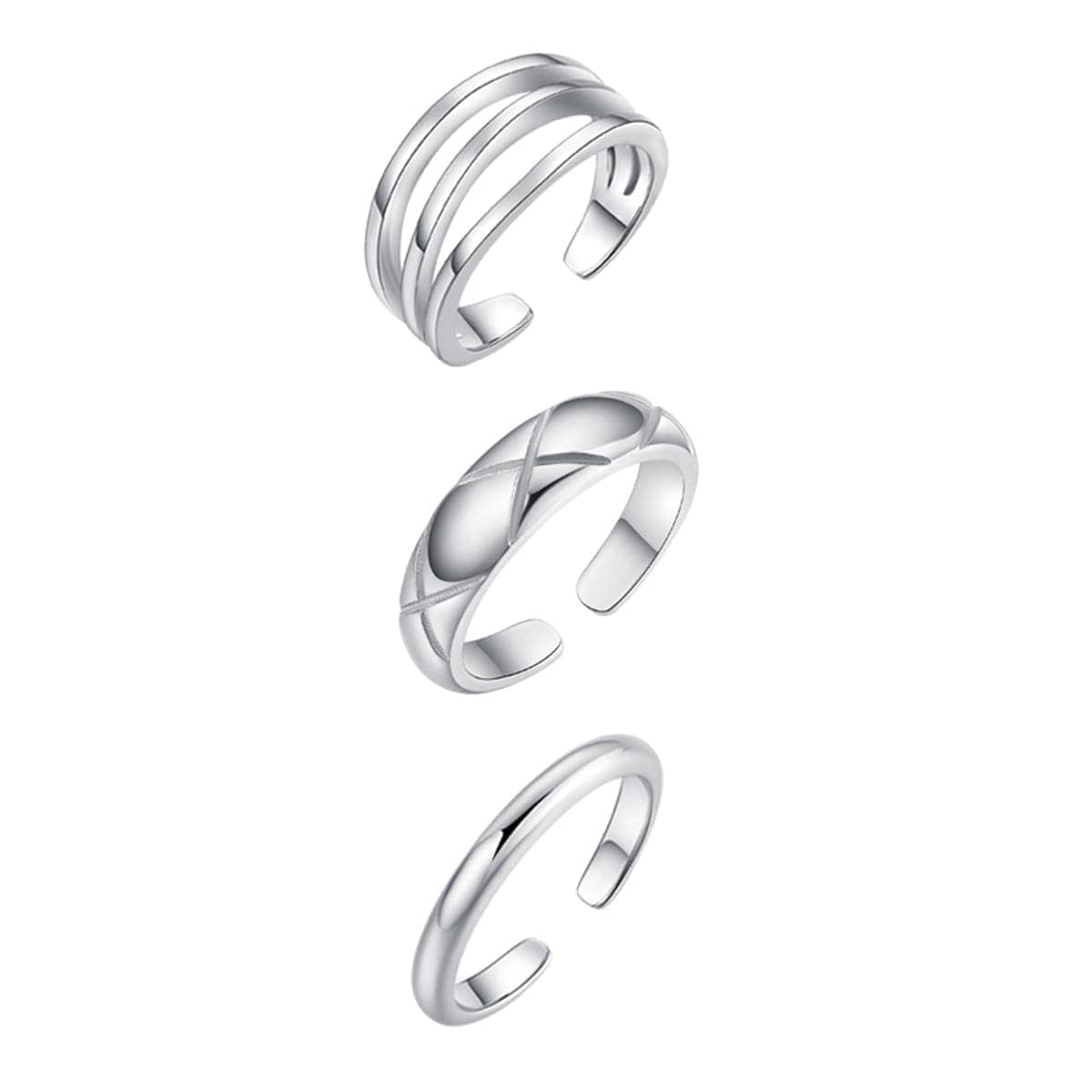 Silvertone Split-Shank Adjustable Toe Ring Set