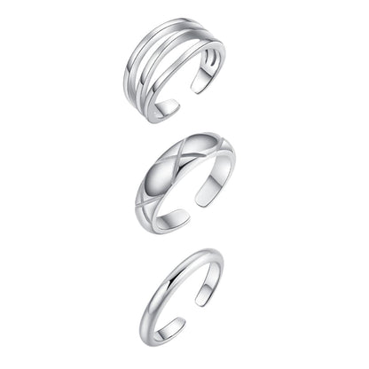 Silvertone Split-Shank Adjustable Toe Ring Set