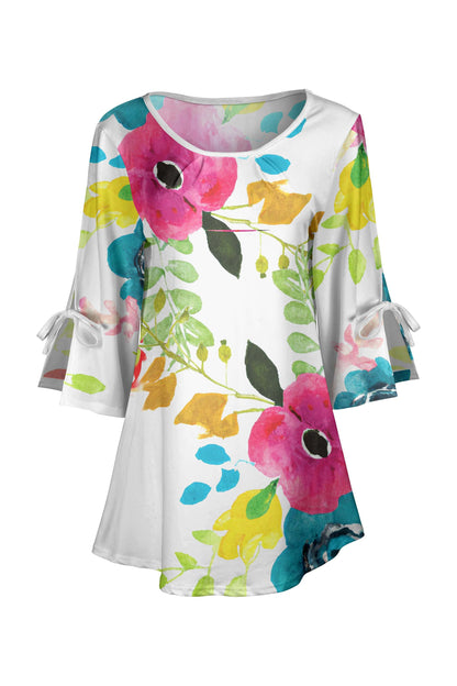 White Floral with Pink & Blue Accents-