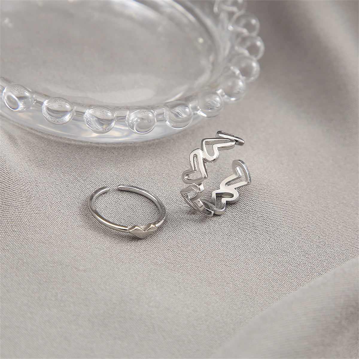 Silvertone Openwork Heart Ring Set