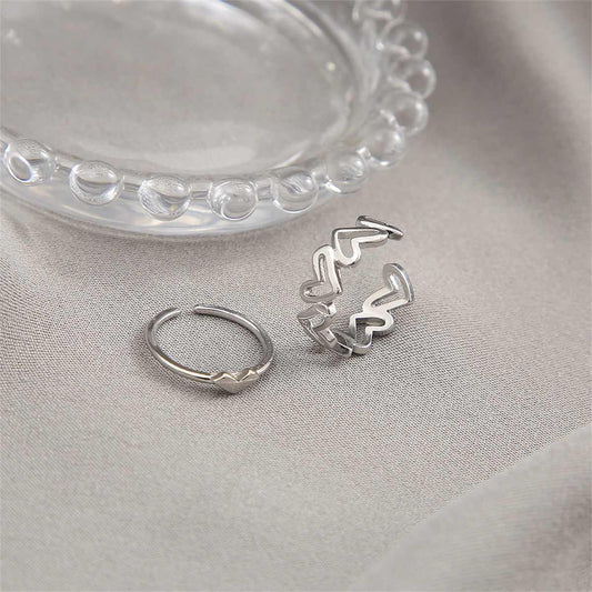 Silvertone Openwork Heart Ring Set