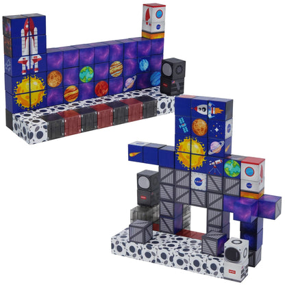 Blue, gray, red maganatic blocks-