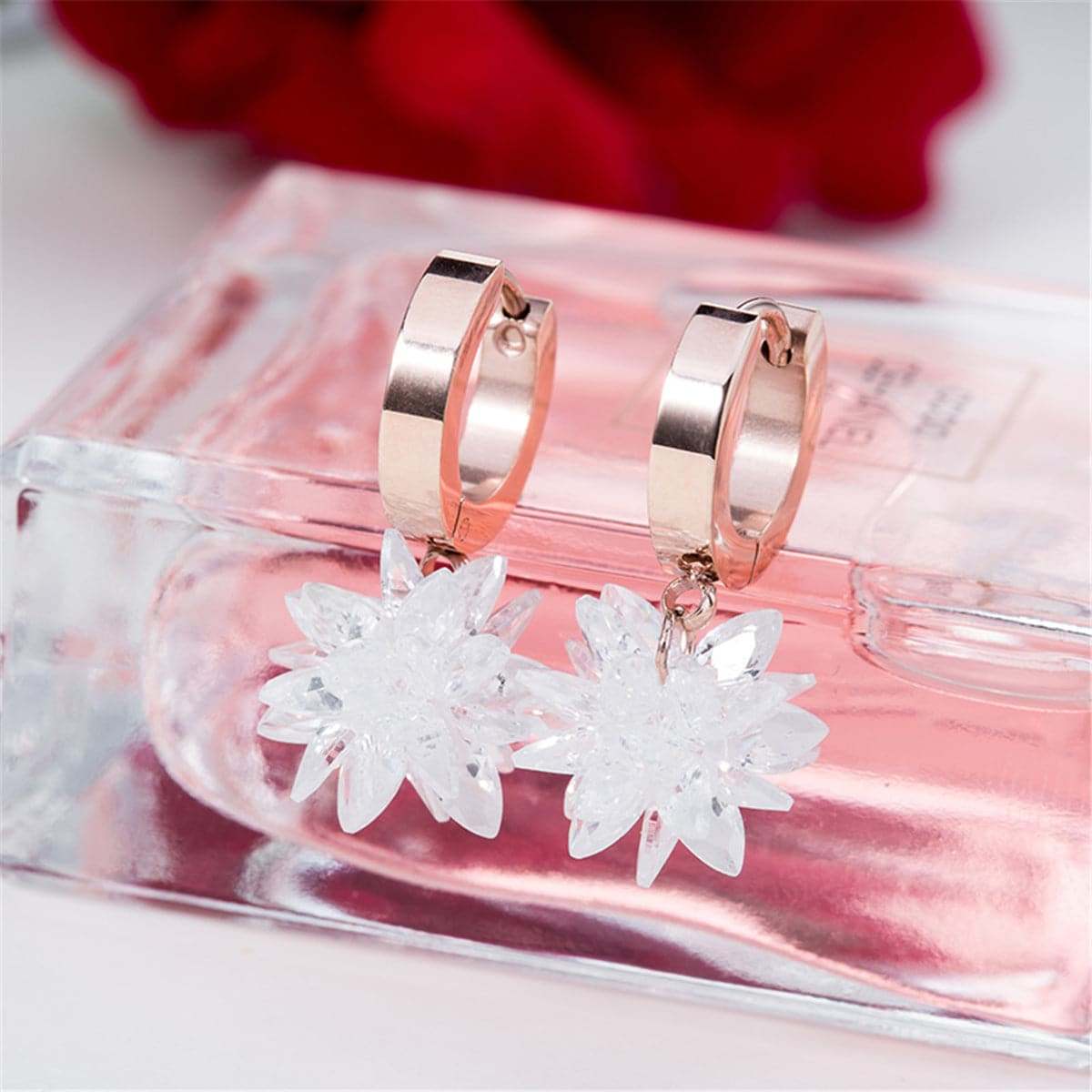 Cubic Zirconia & Rose Goldtone Snowflake Drop Earrings