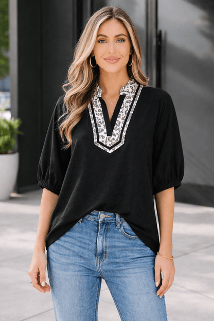 Keziah Sleeve Patchwork Trim Blouse