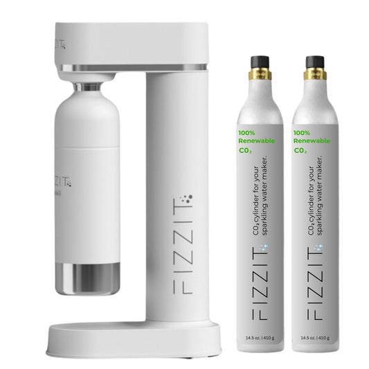 White Fizzit Spärklï Stainless Steel Sparkling Water Maker with 2 CO2 Cylinders & 1L Reusable Bottle – Soda Streaming Machine Carbonated Water Maker for Home – No Electricity Needed, Dishwasher Safe