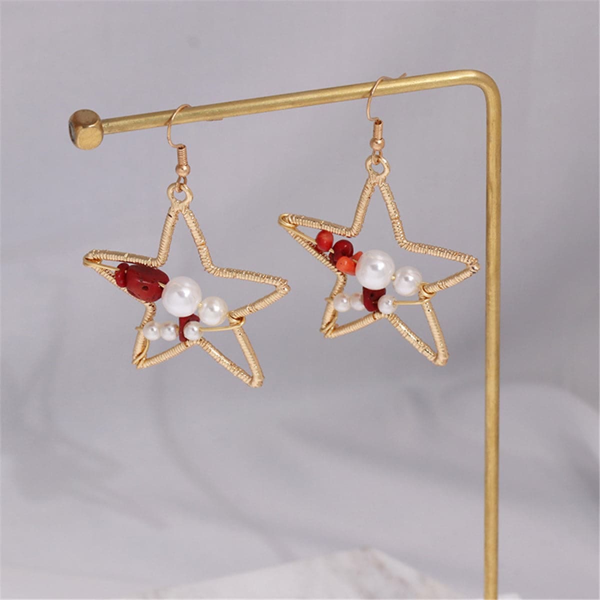 Pearl & Resin Goldtone Open Star Drop Earrings