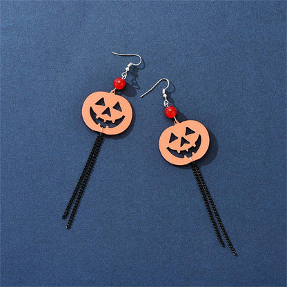 Orange & Black Pumpkin Tassel Drop Earrings