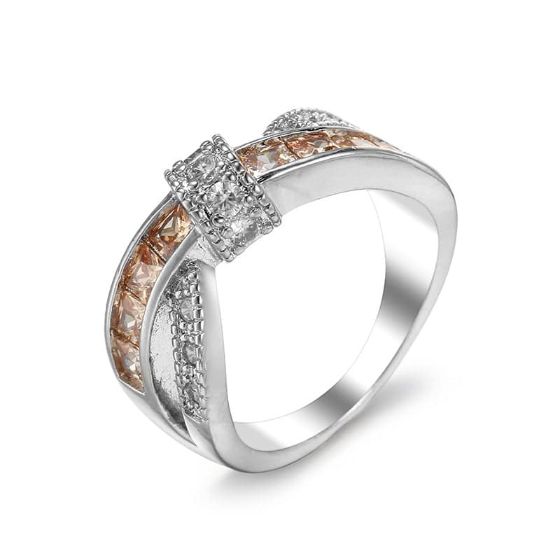 Champagne Crystal & Cubic Zirconia Crossing Line Ring-2