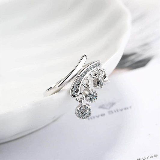 White Cubic Zirconia & Silvertone Tassel Bypass Ring