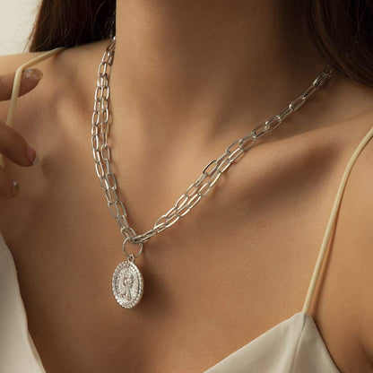 Silvertone Two-Chain Coin Pendant Necklace