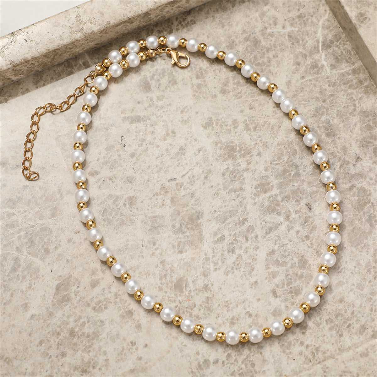 Pearl & Goldtone Station Beaded Necklace