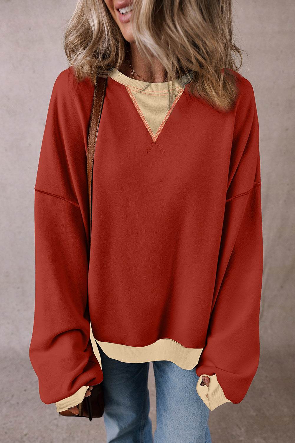 Abigail Drop Shoulder Oversized Sweatshirt - Red Clay / L - 12/14