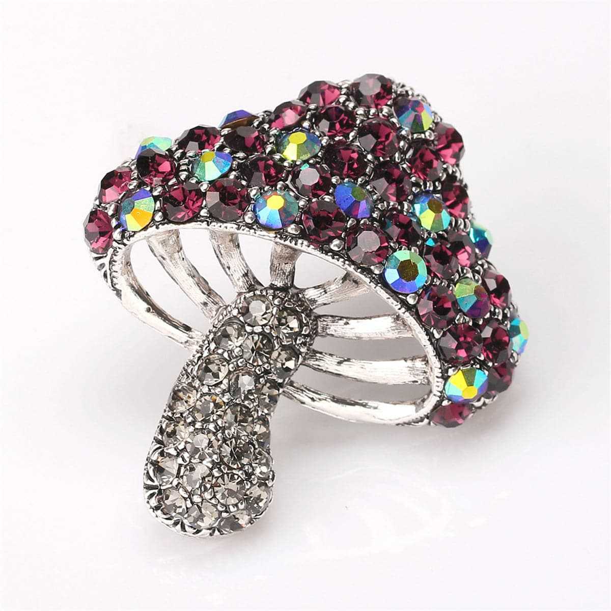 Purple & Blue Cubic Zirconia Mushroom Brooch