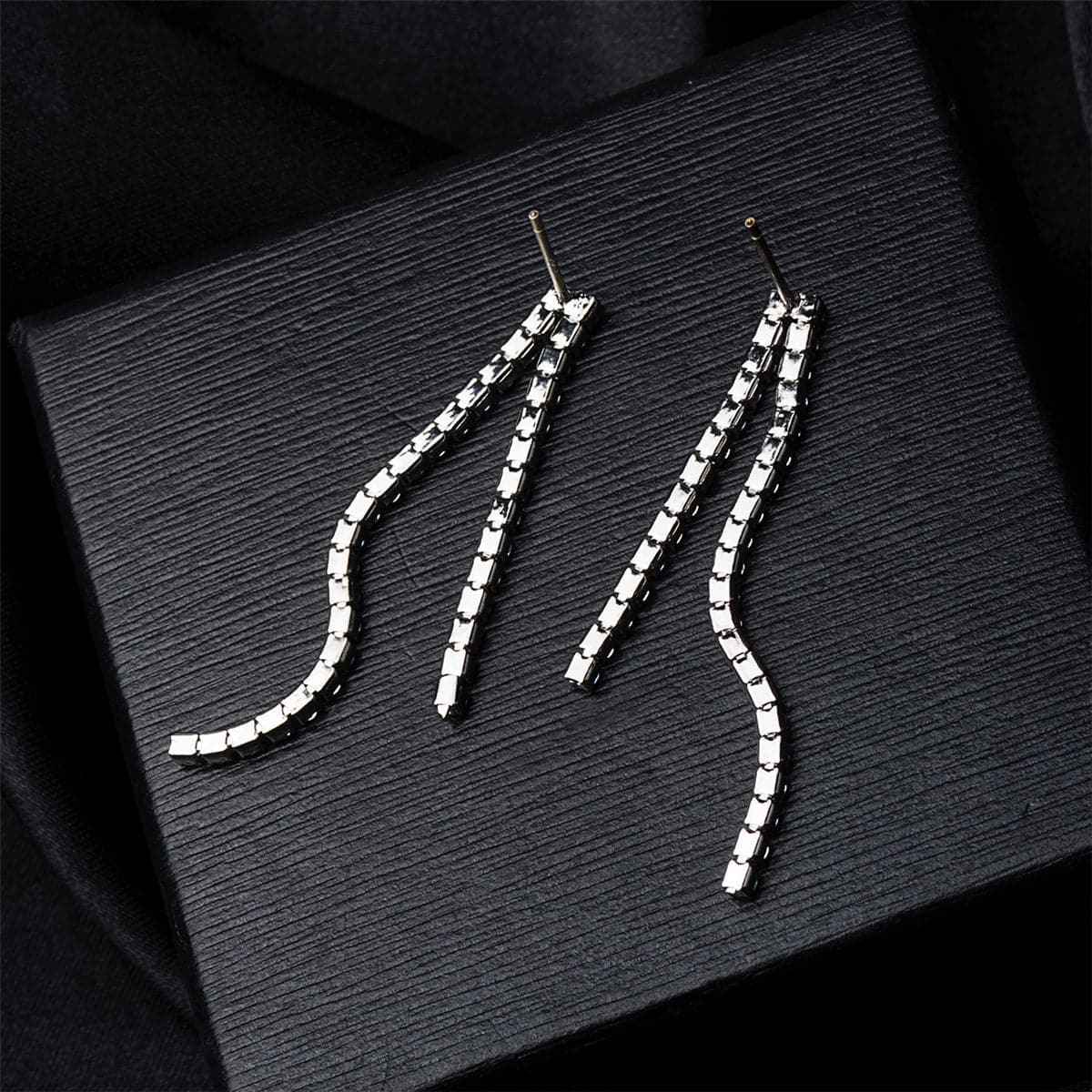 Cubic Zirconia & Silvertone Prong-Set Threader Earrings