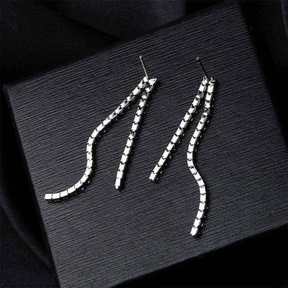 Cubic Zirconia & Silvertone Prong-Set Threader Earrings