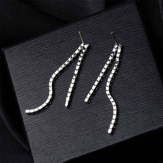Cubic Zirconia & Silvertone Prong-Set Threader Earrings