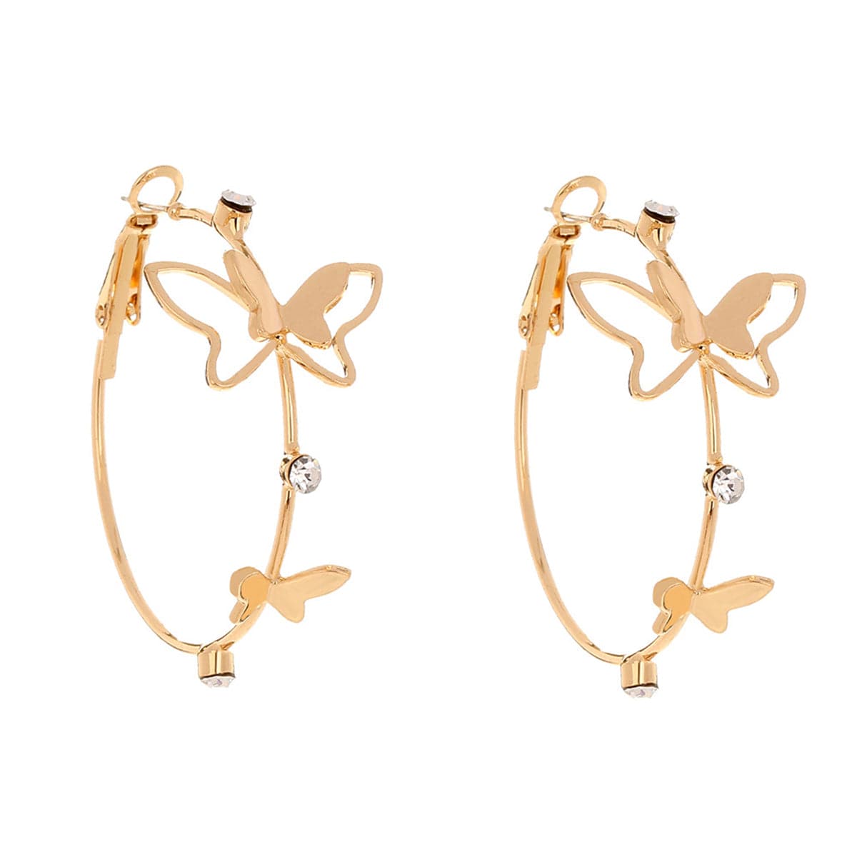 Cubic Zirconia & Goldtone Butterfly Hoop Earrings