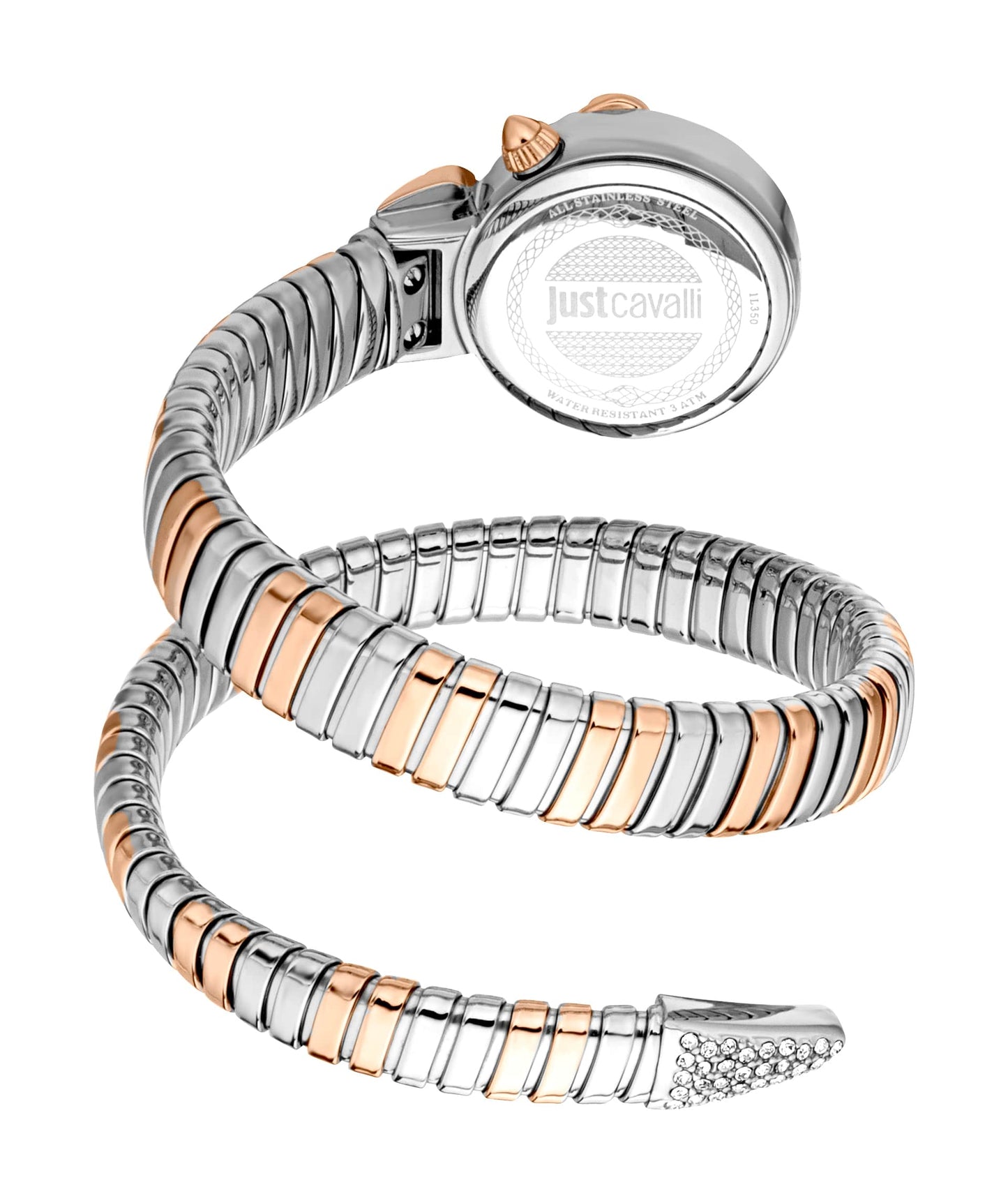 Just CAVALLI Women Watch, Two Tone Silver & Rose Gold Color Case, Silver Dial, Two Tone Silver & Rose Gold Color Metal Bracelet, 2 Hands, 3 Atm-10