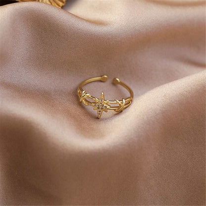 Cubic Zirconia & Goldtone Star Open-Band Ring