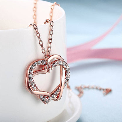 Cubic Zirconia & Rose Goldtone Double Heart Pendant Necklace
