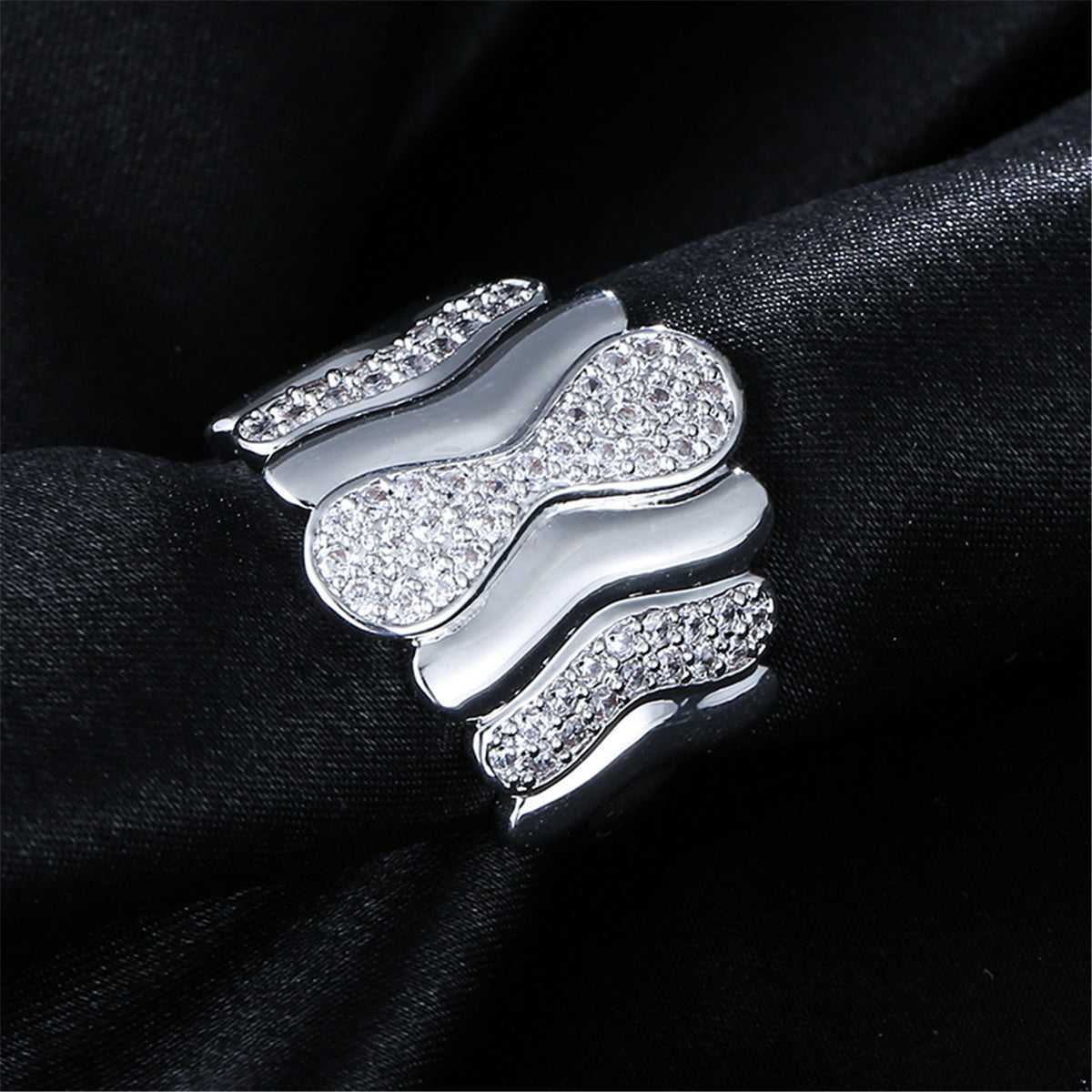 Cubic Zirconia Geometric Wave Ring
