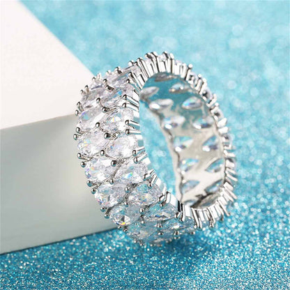 Pear Cut-Crystal & Silvertone Layered Band Ring-3