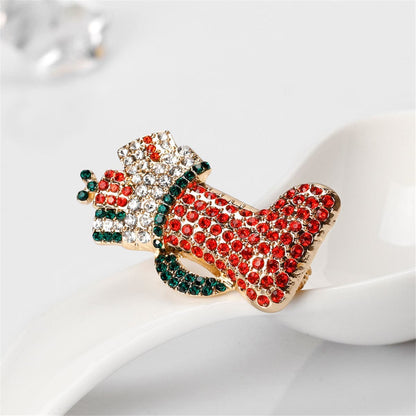 Cubic Zirconia & Goldtone Stocking Boot Brooch-2