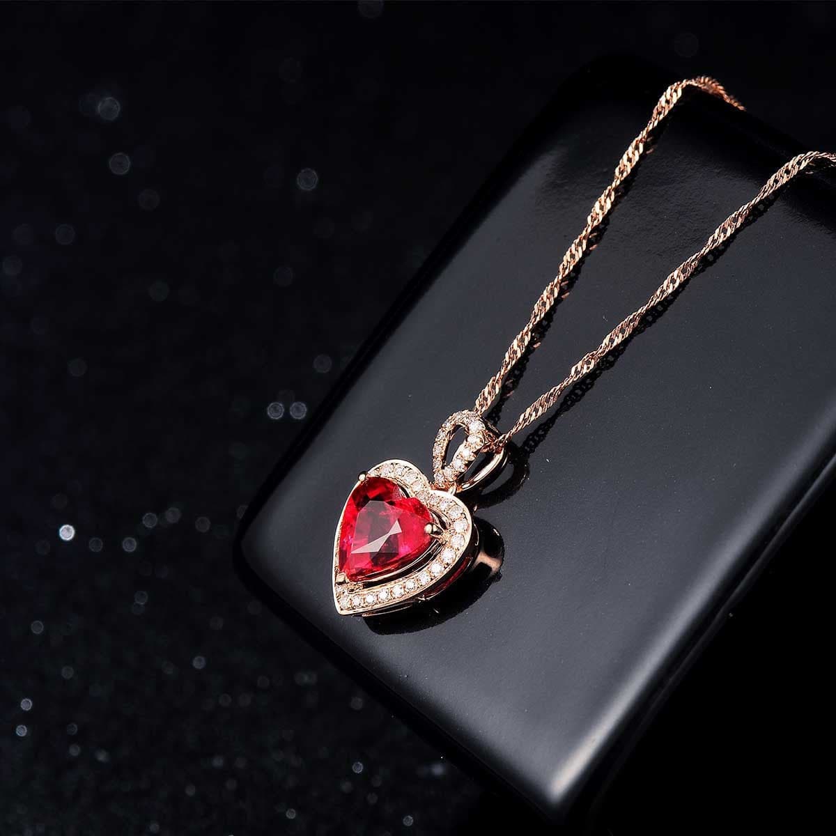 Red Crystal & Cubic Zirconia Rose Goldtone Heart Halo Pendant Necklace