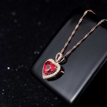 Red Crystal & Cubic Zirconia Rose Goldtone Heart Halo Pendant Necklace