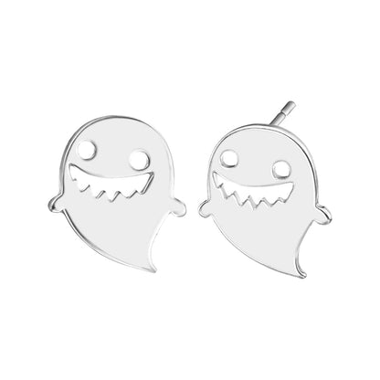 Silvertone Ghost Stud Earrings
