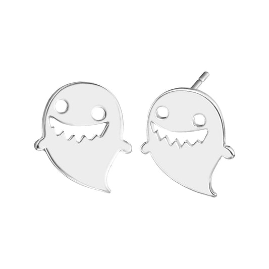 Silvertone Ghost Stud Earrings