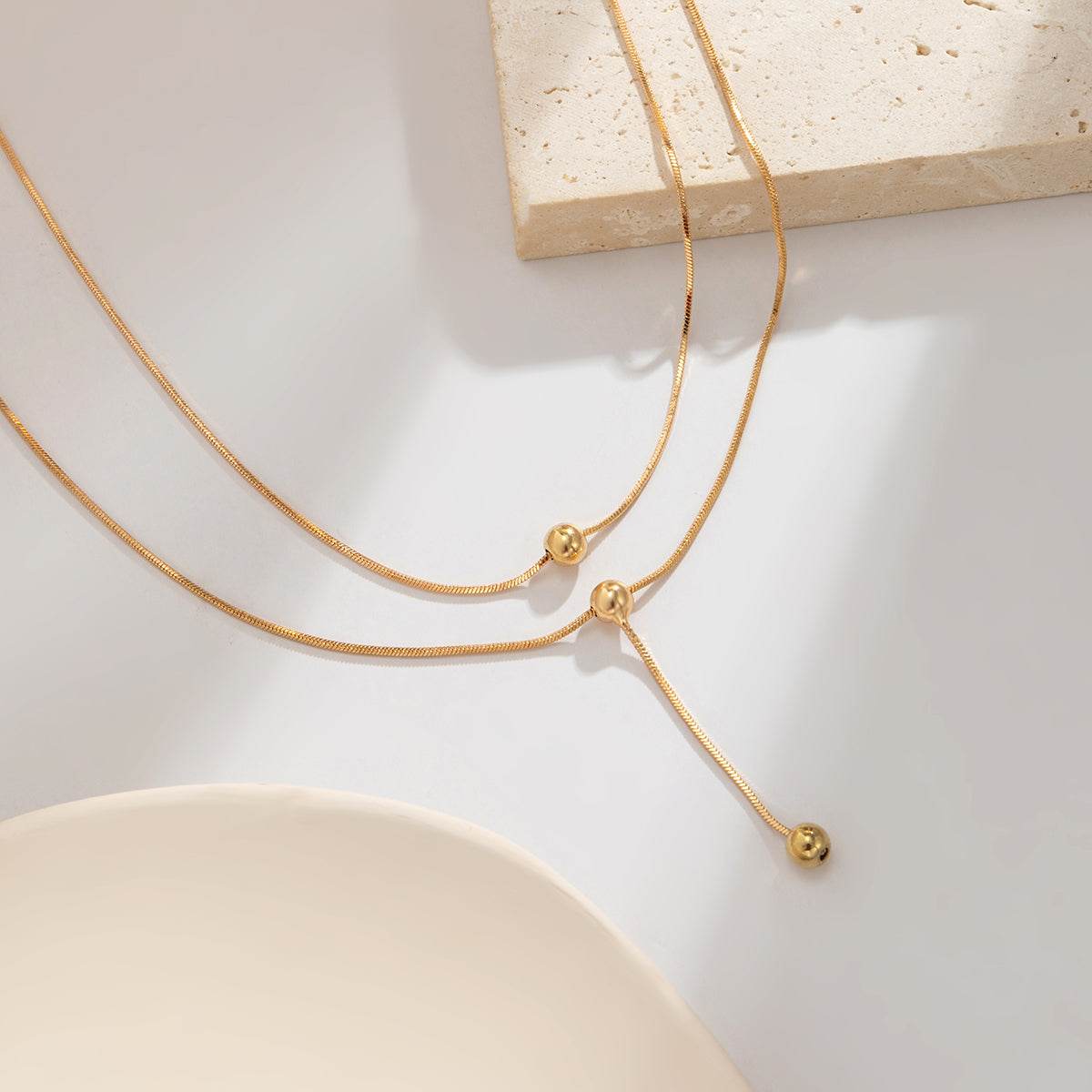 Goldtone Bead Drop Lariat Necklace Set