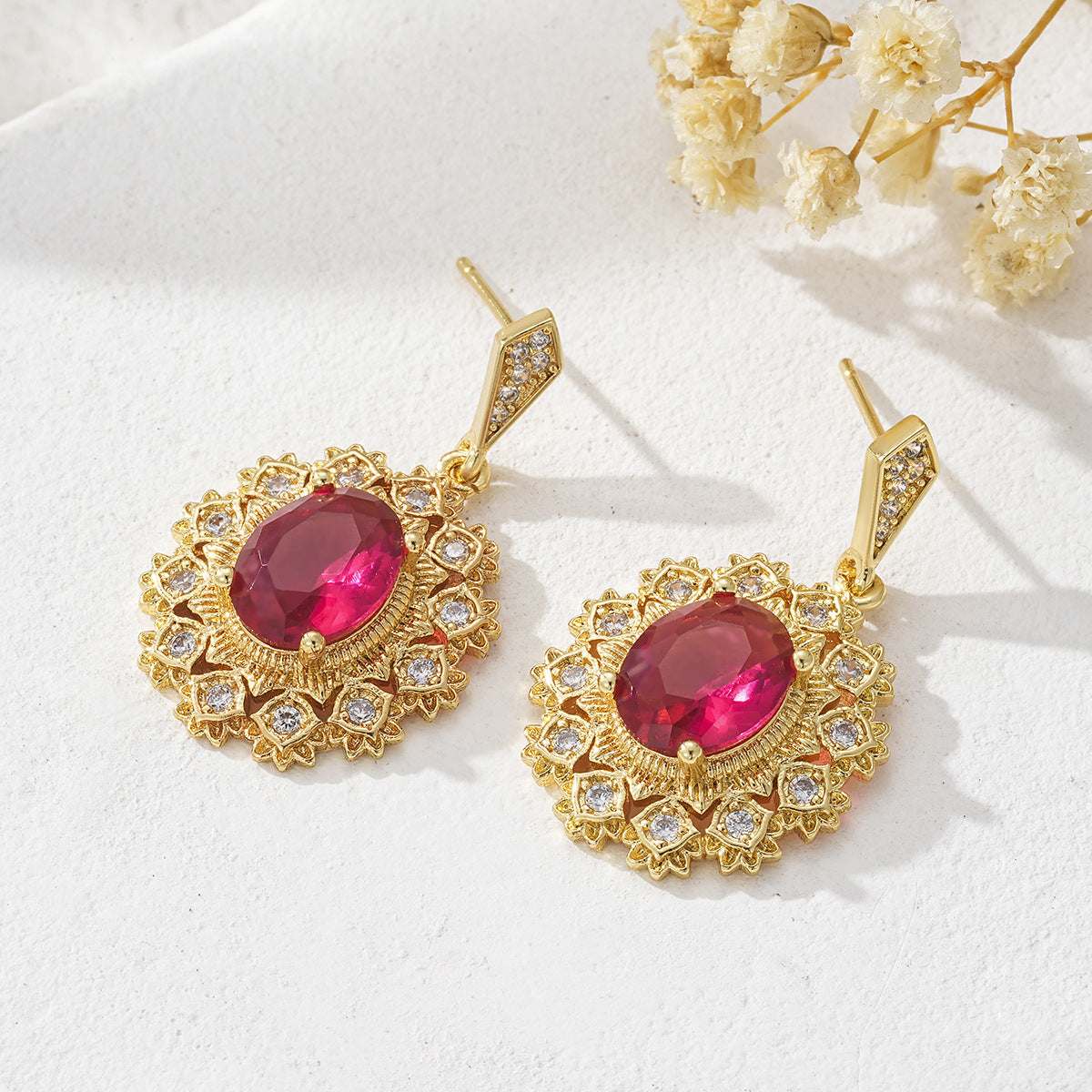 Rose Crystal & Cubic Zirconia Goldtone Oval-Cut Flower Dangle Earrings